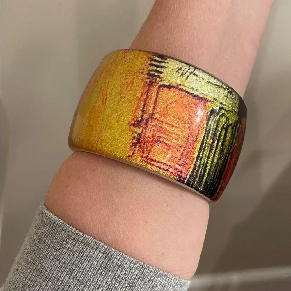 Vintage Colorful Abstract Resin or Acrylic Bangle Bracelet 8 3/8” approx